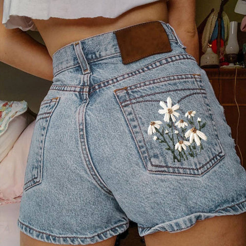 Women's Flower Print Summer Denim Shorts