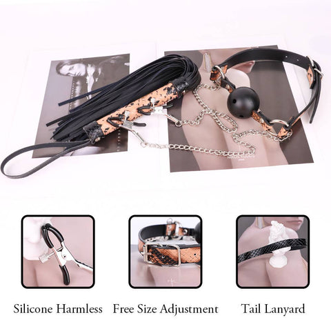 3PCS sex toys set snakeskin pattern mouth plug nipple clamp