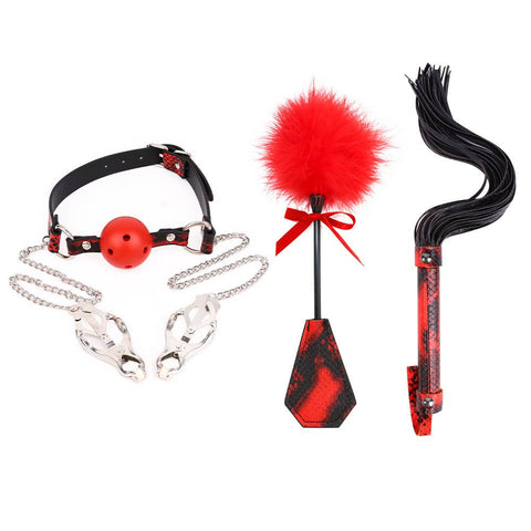 3PCS sex toys set snakeskin pattern mouth plug nipple clamp